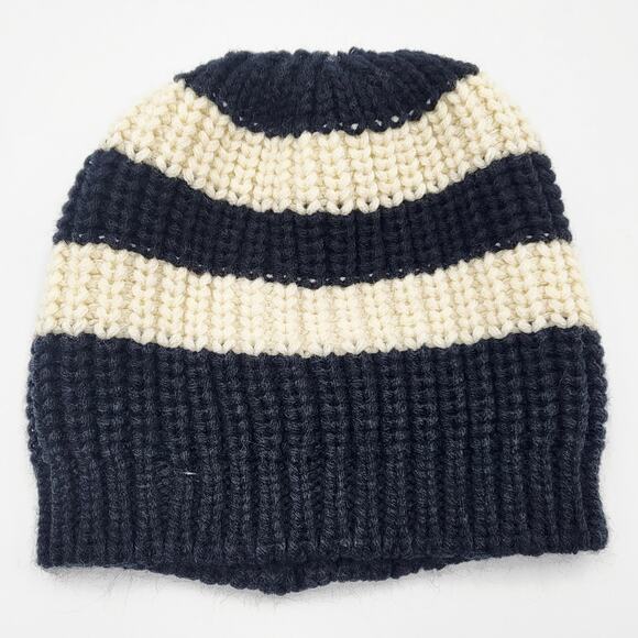 Element Eden Black & Cream Striped Knit Beanie Hat Women's - Picture 3 of 8